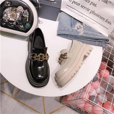 松糕鞋女2021春季新款休闲厚底小皮鞋英伦...