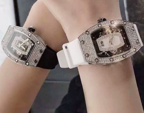新款名媛理查德手表女红唇镶钻ins风个性大...