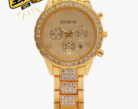 【亏本卖】日内瓦时尚镶钻数字日历三眼女士手...