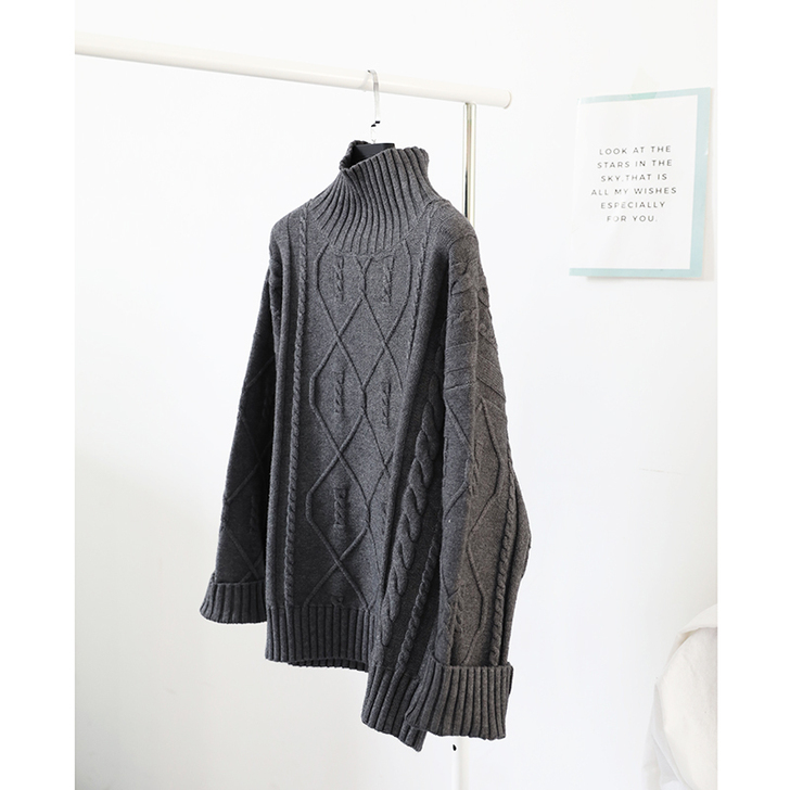 CHICVEN自制冬新款气质菱形麻花高领#...