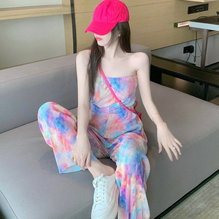 夏装2021新款网红时尚炫彩扎染抹胸+高腰...