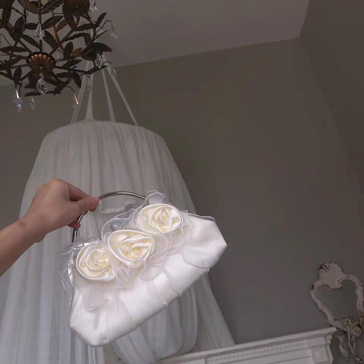 复古白色玫瑰花 小仙女手提斜 包包