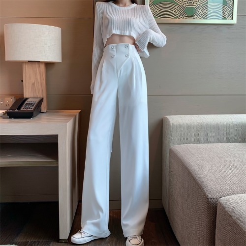 白色阔腿裤女2021夏季新款时尚百搭高腰坠...