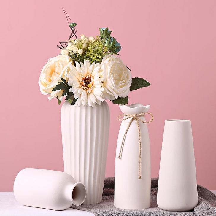 【6个装包邮】陶瓷花瓶白色小清新干花满天星...