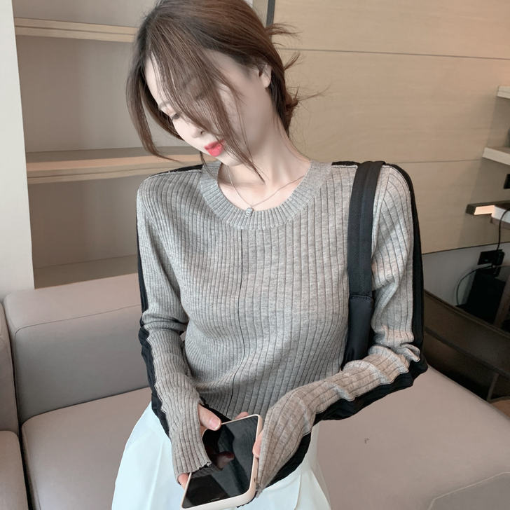 灰色长袖上衣女2021年秋季新款修身韩版套...