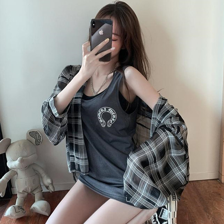 2021夏季女装新款性感内搭背心球衣+宽松...