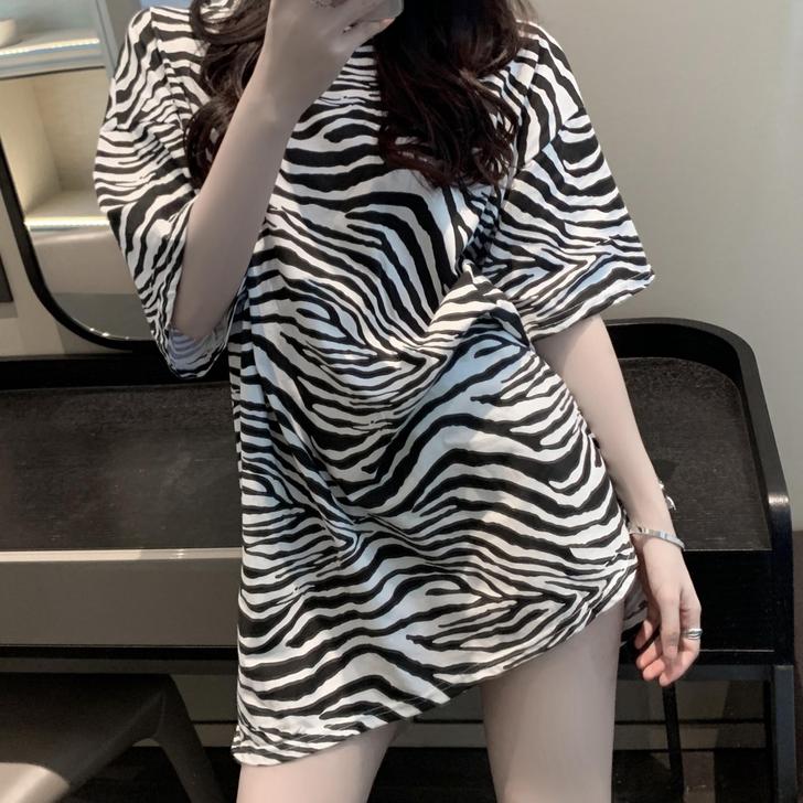 夏装2021新款设计感小众斑马条纹宽松显瘦...