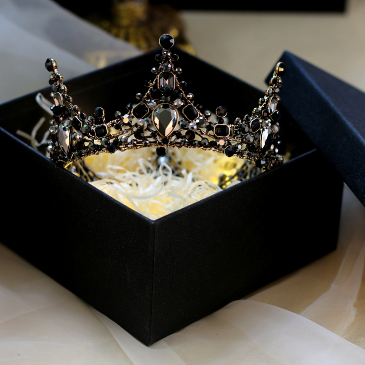欧式黑色头冠新娘头饰皇冠女十八岁网红同款成...