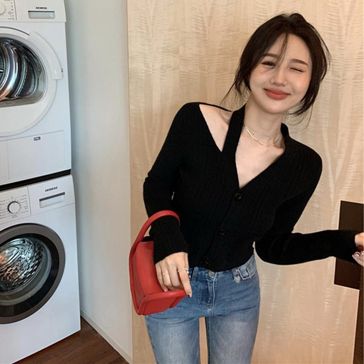 【38活动价】2020秋季新款韩版v领修身...