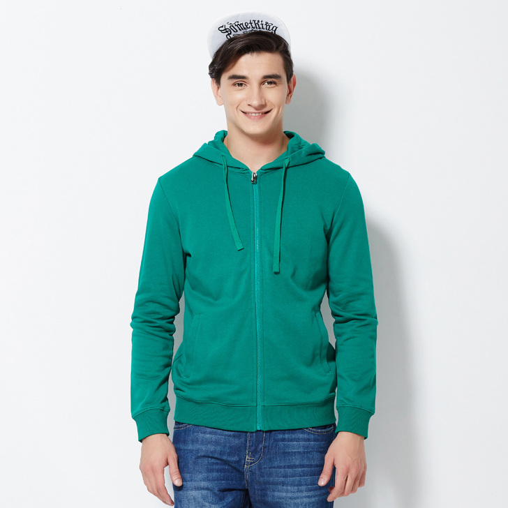 森马简约纯色插袋连帽针织外套