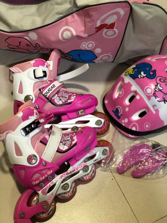 正品美洲狮溜冰鞋儿童全套装可调闪光直排轮滑...