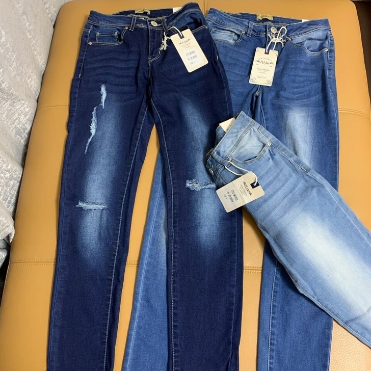 膝盖毛边破洞牛仔裤弹力休闲紧身铅笔裤