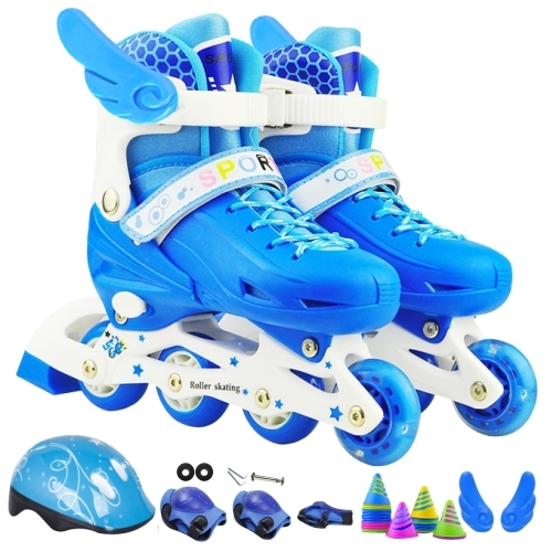 直排溜冰鞋儿童可调男童女童闪光轮滑鞋全套旱...