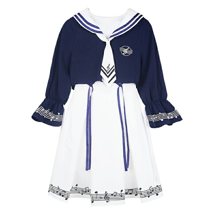漫踪五线谱音符学院风女连衣裙水手服套装春夏...