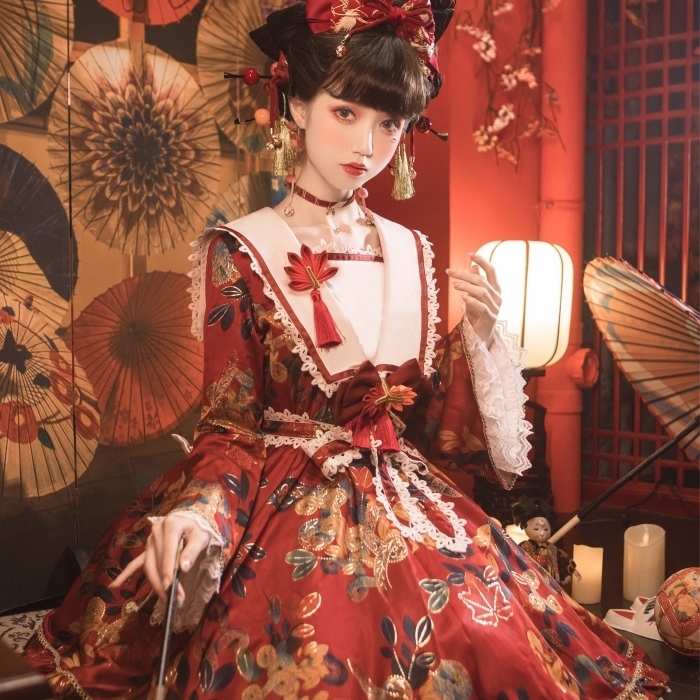 【出】全新仅试【小红叶】和风lolita烫...