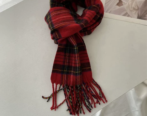 经典不过时~红色苏格兰格子围巾女冬季韩版百...