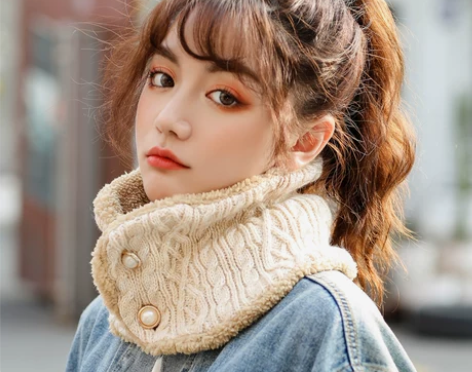 出口日本秋冬季女士时尚围脖针织加绒加厚护颈...