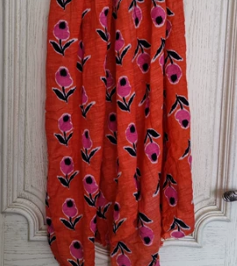 全新GAP橙色粉花艳丽度假纯棉长款围巾 感...