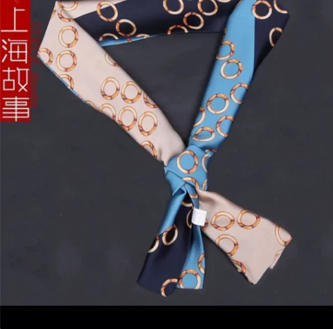 上海故事丝巾，围巾春夏季长条领，图案玉环连...