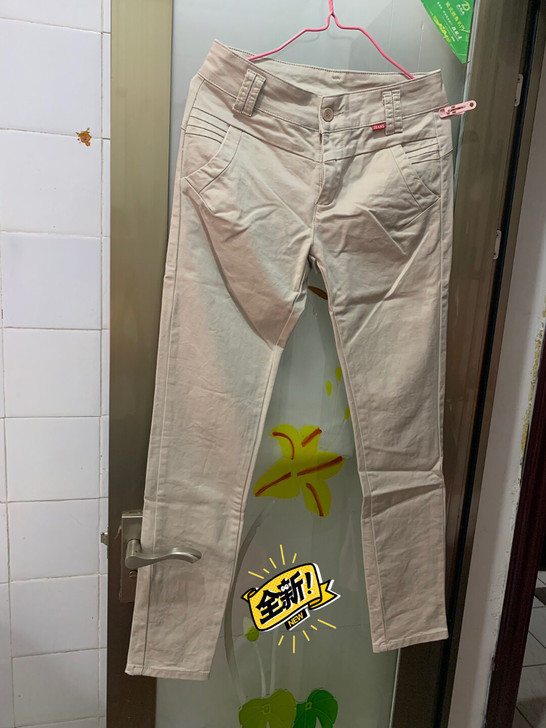 休闲修身长裤女,米白色 m码适合100...