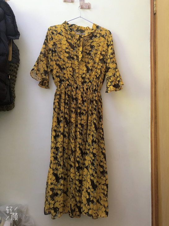 韩版系带碎花雪纺连衣裙