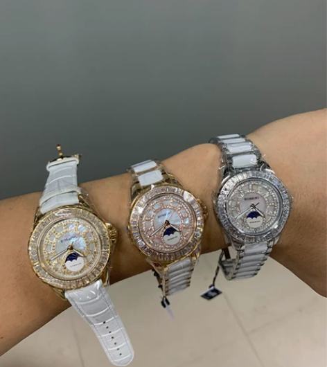 专柜同款罗西尼石英表时尚镶钻陶瓷女表正品皮...