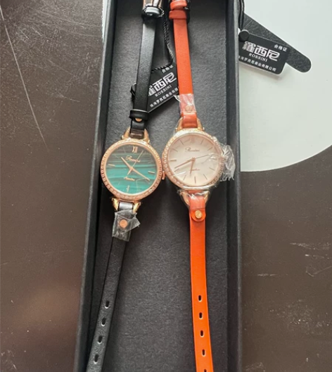 罗西尼手表女石英表正品防水皮带小绿表女士表...