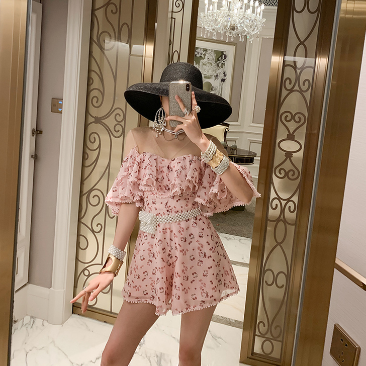 粉色连体裤女2019新款夏季韩版显瘦高腰阔...