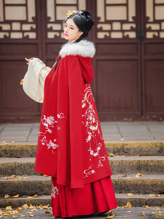 海棠 墨子研汉服斗篷女加绒加厚毛呢领外套披...