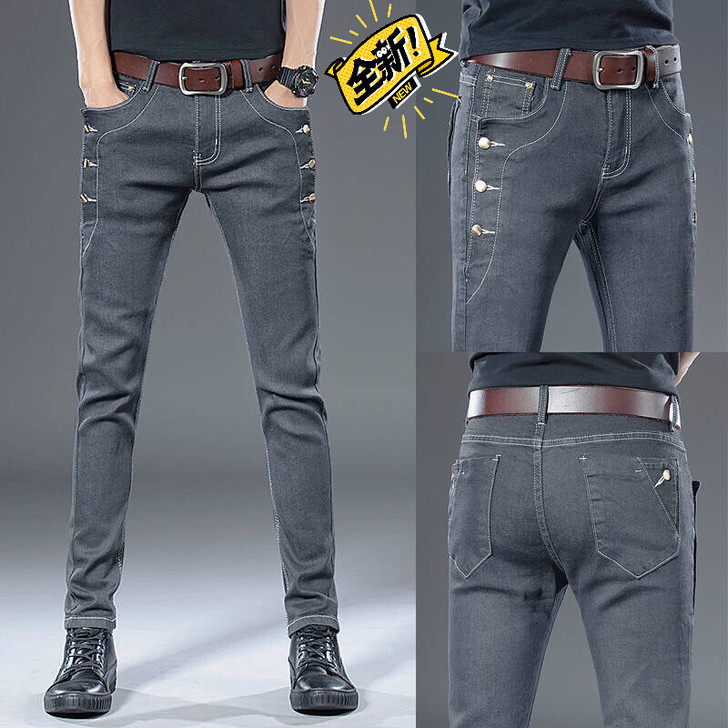 夏季薄款弹力牛仔裤男士修身小脚裤百搭韩版潮...