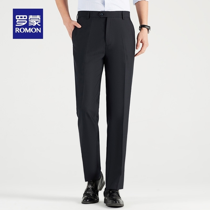 罗蒙休闲裤男修身中青年直筒商务男士西裤春秋...