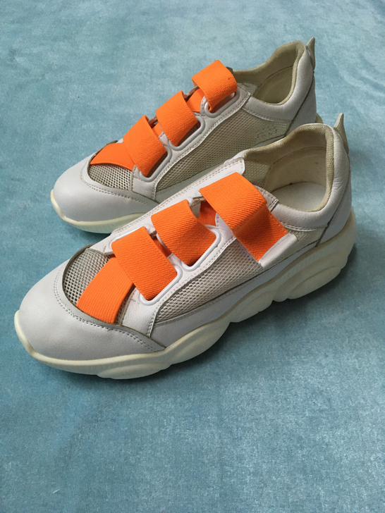 全新36码真皮网面老爹鞋厚底小白鞋魔术贴跑...