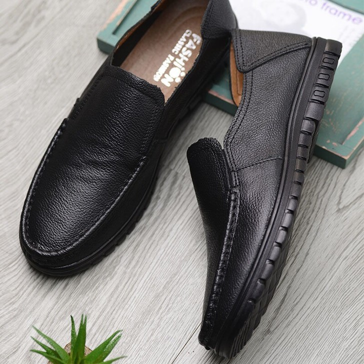 超值新款鞋中轻年软底软皮透气商务百搭头层牛...