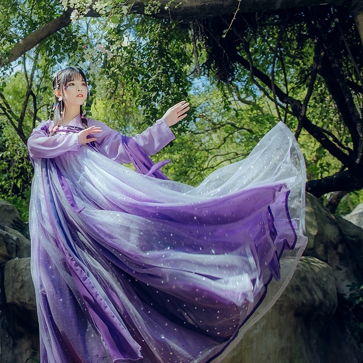 汉服 齐胸襦裙 千韵岗辰莲鱼梦 紫色 尺码...