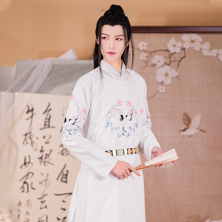 白池羽 墨子研正品原创汉服女唐制圆袍领单面...