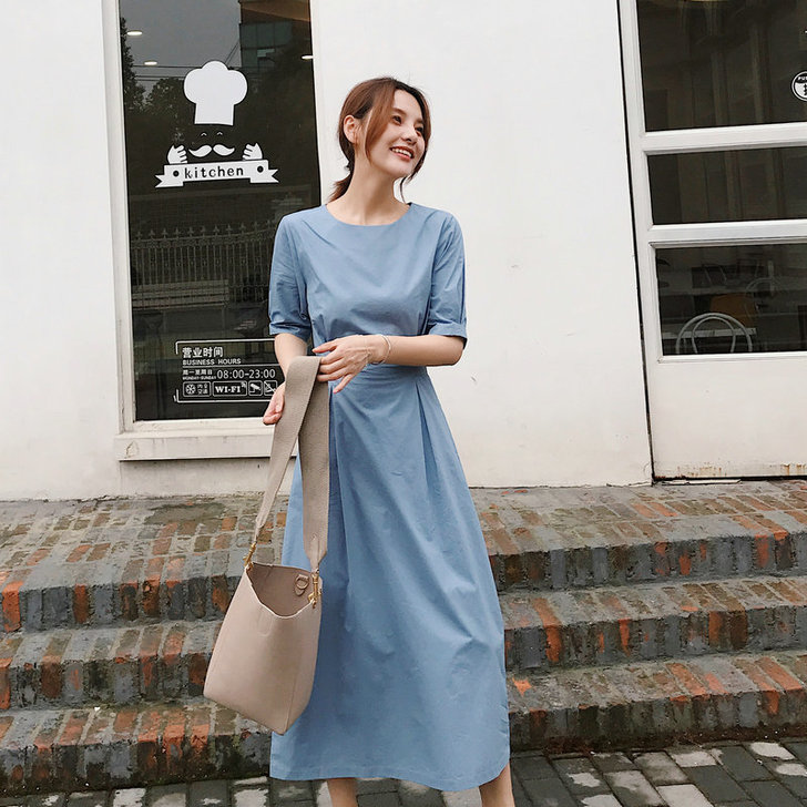 2018夏原创设计韩国冷淡风极简收腰显瘦学...