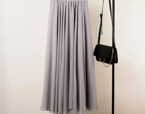 2018春秋雪纺半身裙纯色大摆裙三层显瘦飘...