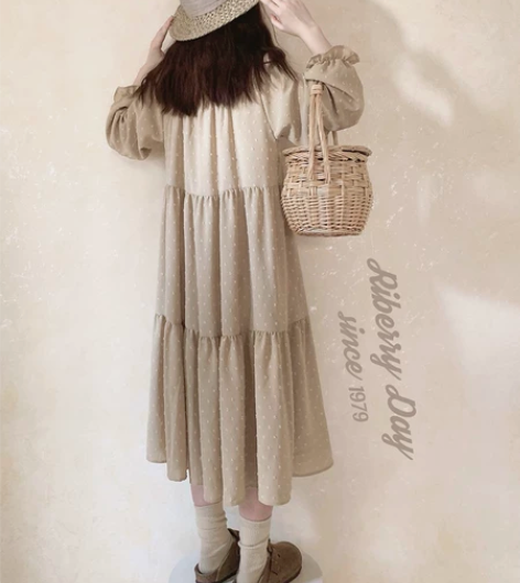 没烦恼家森系大摆裙长袖蛋糕通勤，基本全新，...