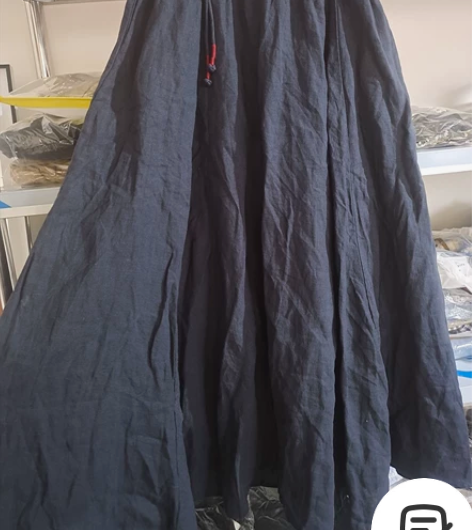 藏青色亚麻大摆裙，长度90.腰围拉伸90....