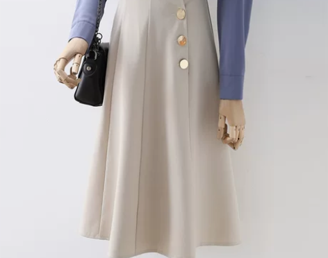 裙子女2022春秋新款杏色大摆裙百搭高腰遮...