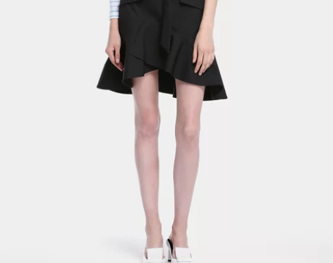 欧时力春装拼接荷叶边裙 颜色分类黑色090...