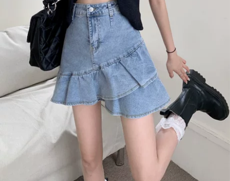 小个子半身裙夏薄款荷叶边鱼尾裙A字裙子显瘦...