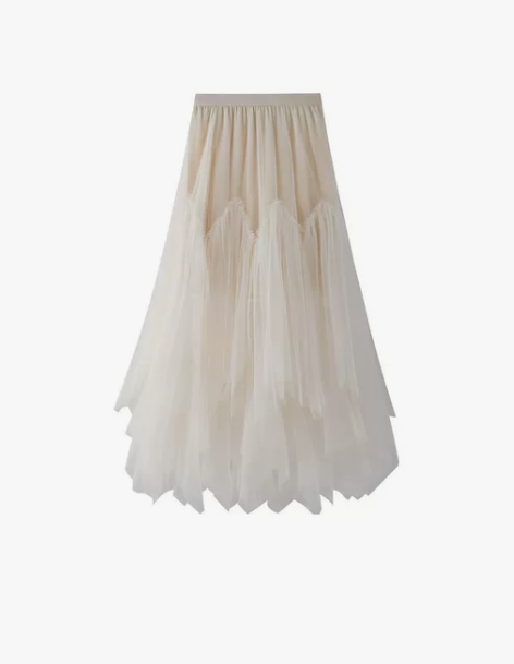 半身裙短裙不规则网纱新款牛油果绿