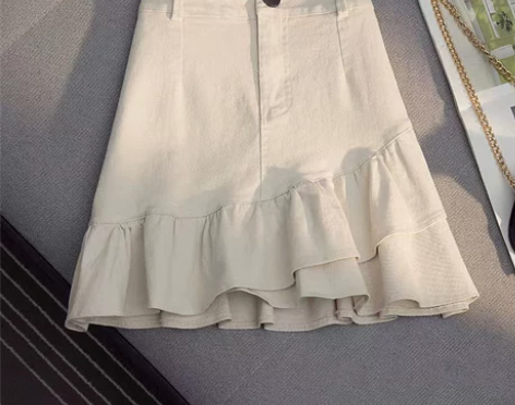 不规则荷叶边半身裙2022夏高腰a字包臀显...