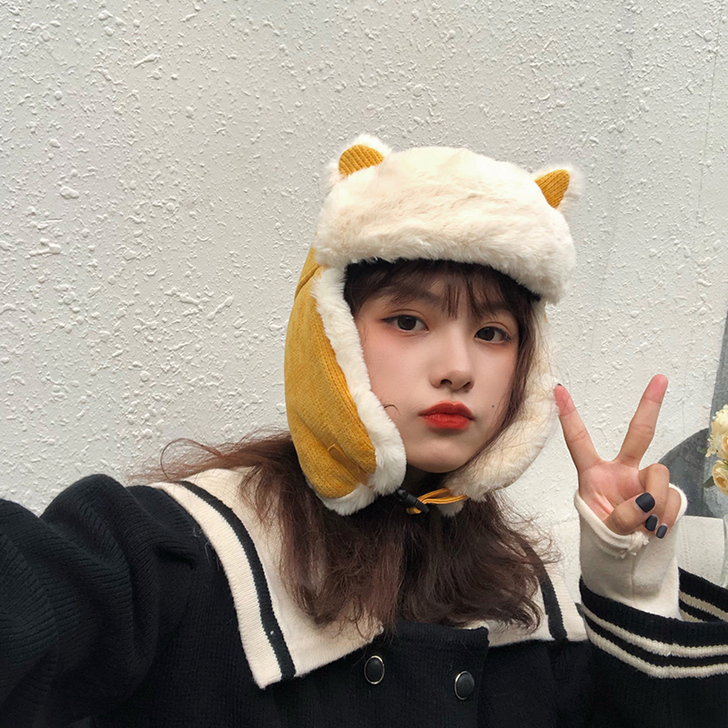 猫耳朵雷锋帽女韩版可爱秋冬季骑车防风帽子冬...
