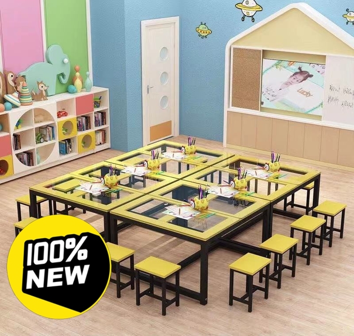 幼儿园绘画桌美术桌课桌椅儿童玻璃培训桌手工...