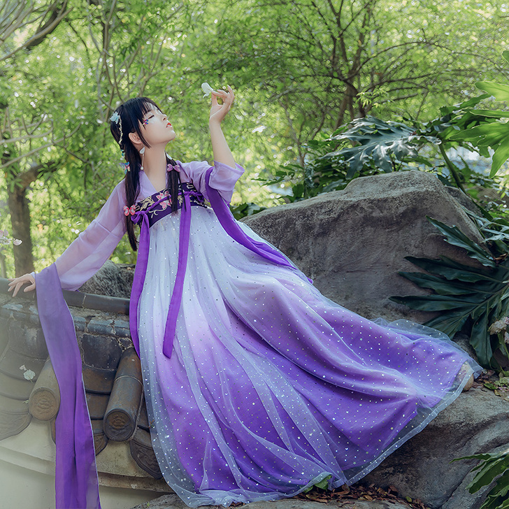 千韵岗原创 辰莲鱼梦 紫色 两片式齐胸襦裙...