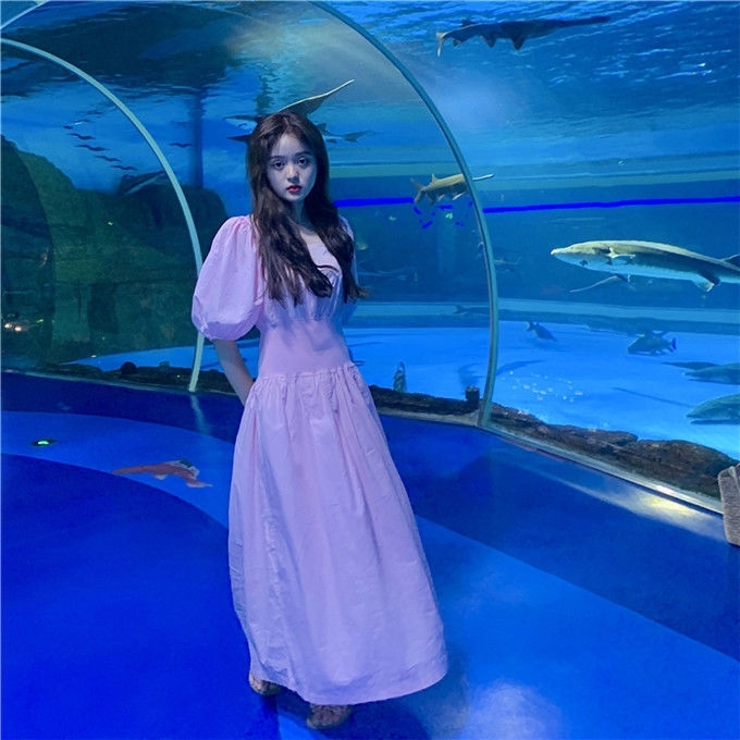 赔本甩卖纯色公主裙泡泡袖连衣裙夏季2021新款法式甜美气质收