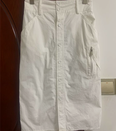 白色水洗棉布半身裙工装风，可甜可咸 腰围6...