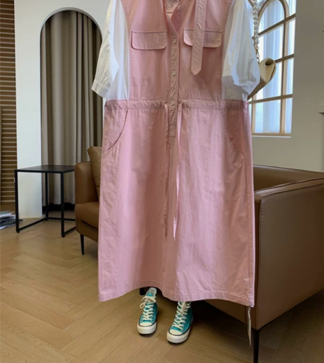 全新粉色棉布连衣裙面料很柔软小坏蛋家!韩版...